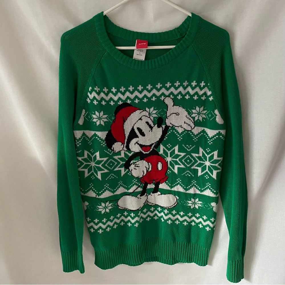 Disney Christmas Mickey Mouse Christmas Sweater Crew Neck Green XL